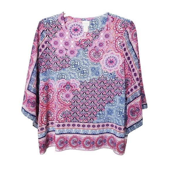Chico's Tile Print Kimono-Sleeve V-Neck Tunic Size 2P Large Petite - Picture 1 of 6